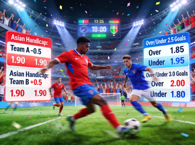 Detail tampilan sebuah pertandingan sepak bola dengan berbagai pilihan pasar taruhan Asian Handicap dan Over/Under