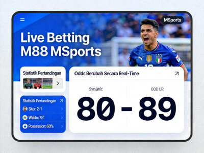 Tampilan fitur Live Betting M88 MSports dengan odds yang berubah secara real-time dan statistik pertandingan